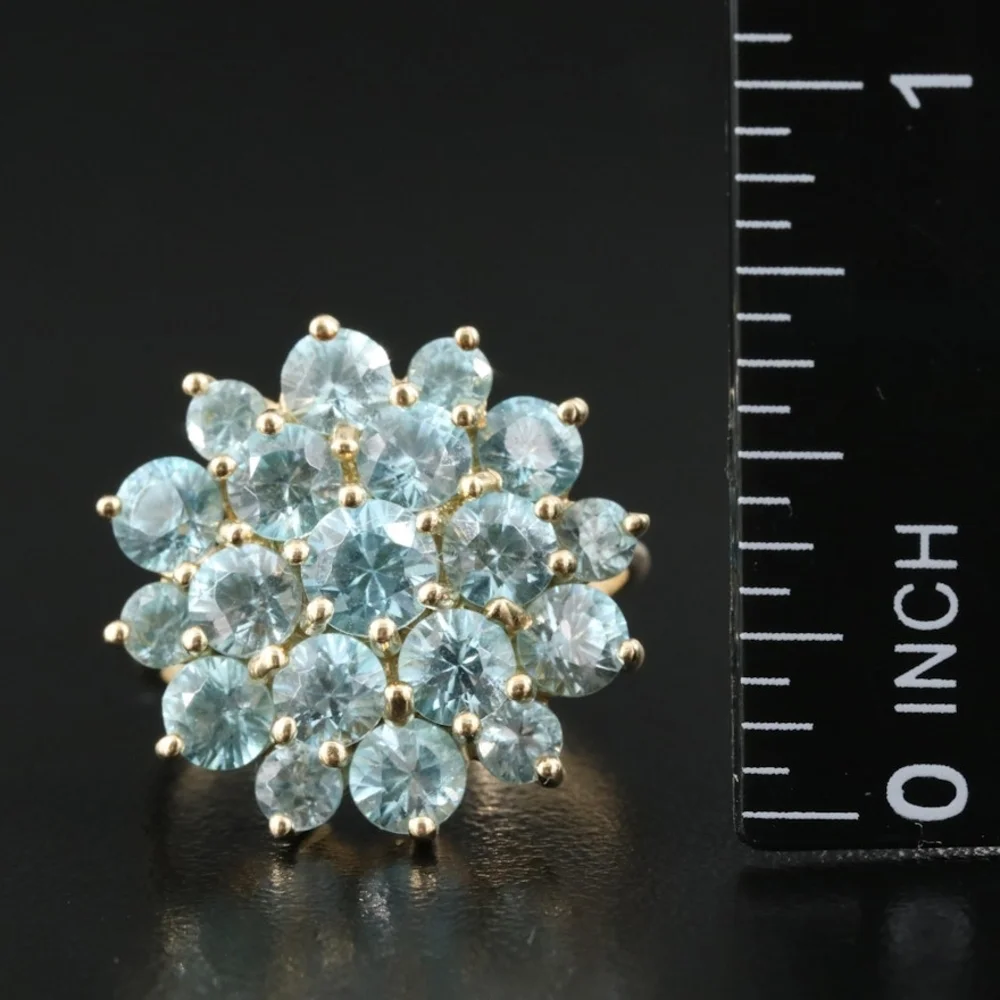 10K Natural Blue Zircon Cluster Ring - Size 7 - Picture 2 of 8